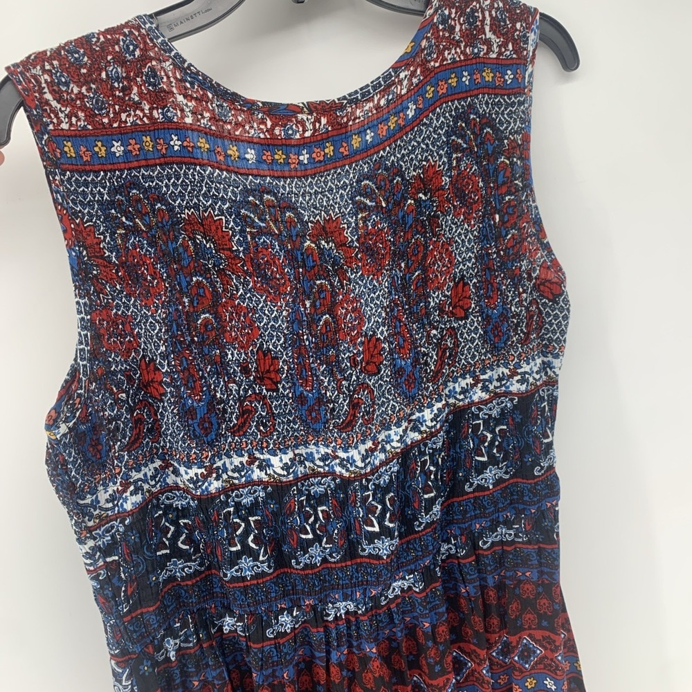 Bohemian Patterned Sleeveless Maxi Dress - Navy & Burgundy - Picture 6 of 7